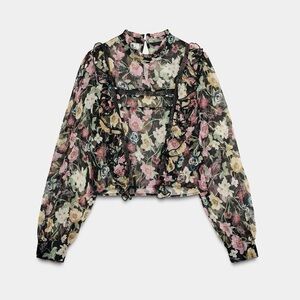 NWT Zara Woman Bloggers Fav Floral Print Ruffled Blouse Top Size S Small